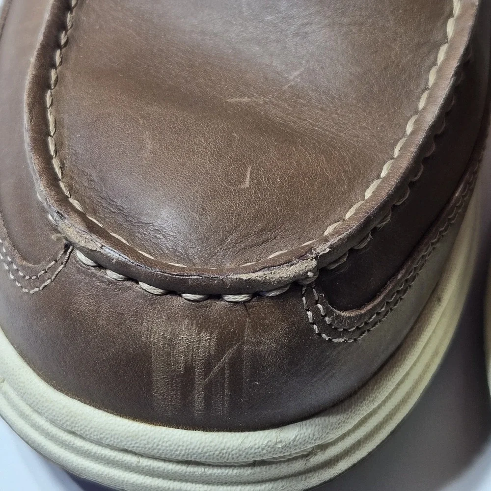 Dockers Beacon Genuine Leather Boat Shoes Mens 10.5 M‎ Brown Lace Up Logo EUC